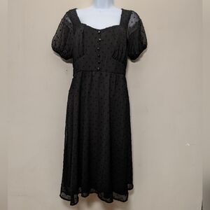 MAX+ASH Black Swiss Dot chiffon Dress L